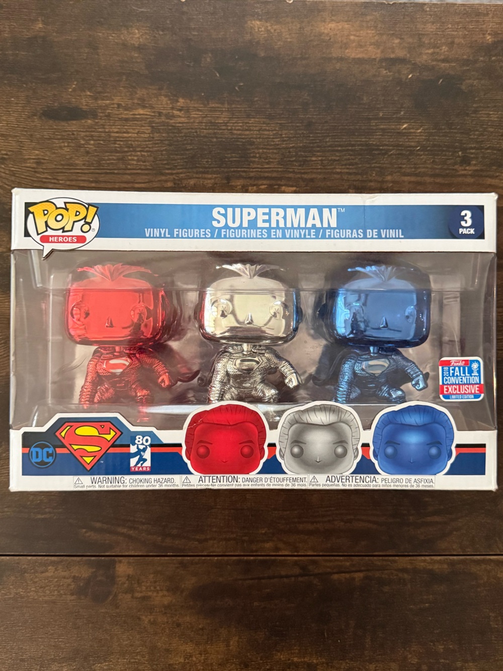 Funko Pop! Superman 3-Pack Metallic Chrome Red/Silver/Blue